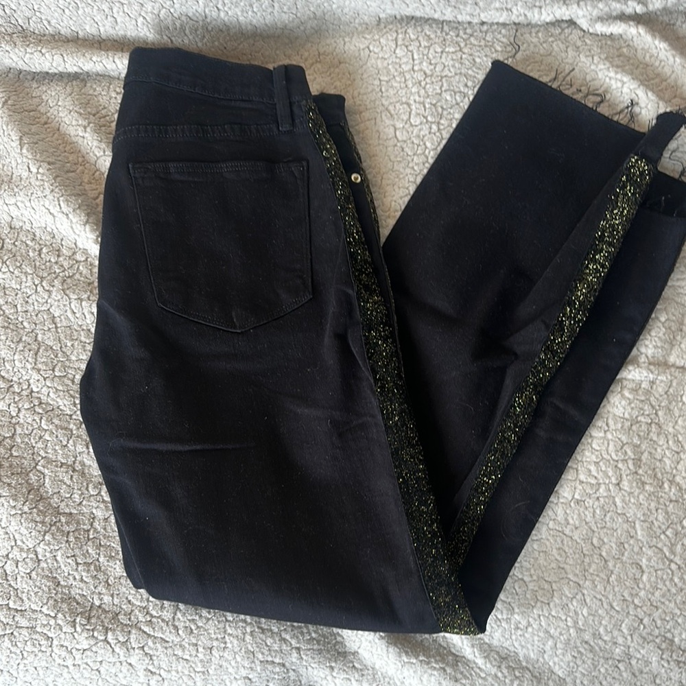 FRAME Denim “Le High Straight” Black Pants with Glitter Trim size 27